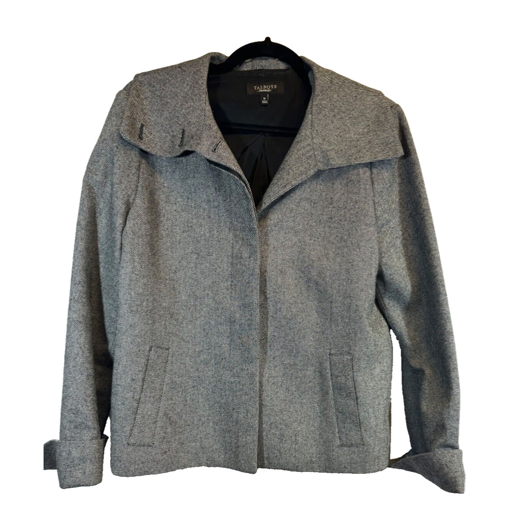 Talbots Gray Lined Women’s Jacket/Blazer Size 10 Wool Blend Front Pockets button